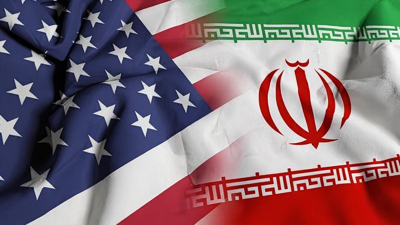 Arte da bandeira dos Estados Unidos junto da bandeira do Irã
