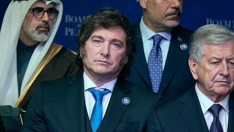 Javier Milei en el Instituto de paz de EE UU, en Washington, el 19 de febrero.