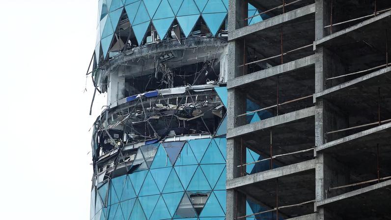 A building damaged in a reported Iranian drone strike, amid the U.S.-Israeli conflict with Iran, in Seef, Manama, Bahrain, March 10, 2026. REUTERS/Stringer