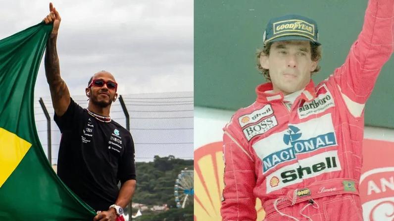 Lewis Hamilton e Ayrton Senna (Fotos: Vinicius Nunes / Agencia F8 / Gazeta Press e Gazeta Press)