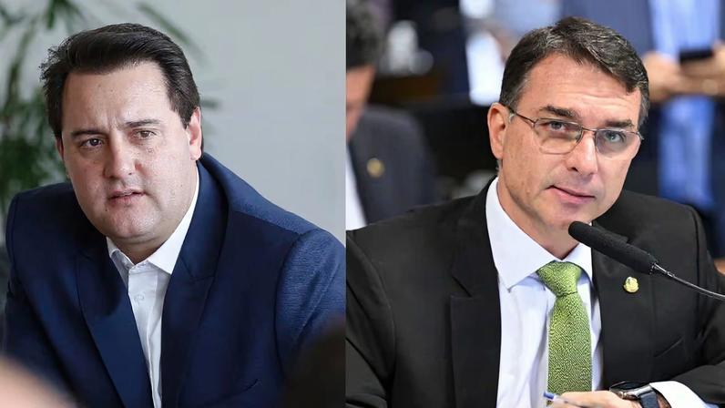 colagem com fotos dos presidenciáveis ratinho junior e flávio bolsonaro