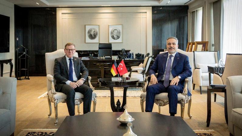 Turkey’s Foreign Minister Hakan Fidan meets with Germany's Foreign Minister Johann Wadephul during their meeting in Ankara, Turkey, March 12, 2026. Turkish Foreign Ministry/Handout via REUTERS