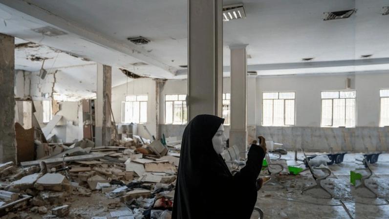 The damaged clinic building at Evin Prison in Tehran on July 1, 2025, after it was hit by an Israeli airstrike on June 23.