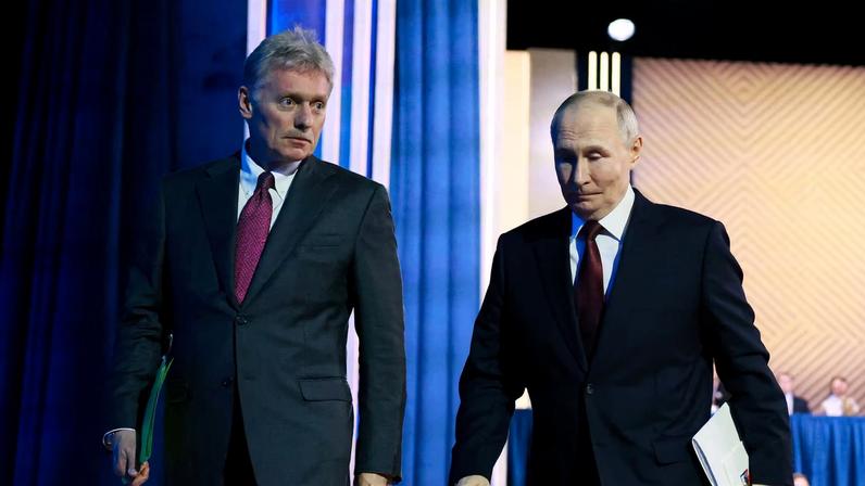 Russian President Vladimir Putin and Kremlin spokesman Dmitry Peskov leave after Putin's annual press conference and phone-in in Moscow, Russia December 19, 2025.