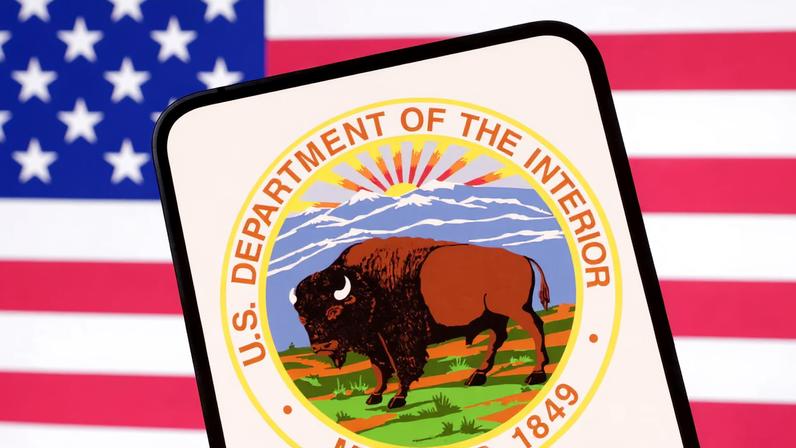 United States Department of the Interior logo and U.S. flag are seen in this illustration taken April 23, 2025.