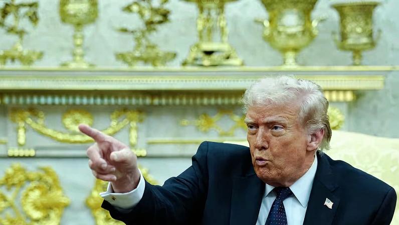 El presidente de Estados Unidos, Donald Trump, durante la visita del canciller alemán, Friedrich Merz, a la Casa Blanca el martes, 3 de marzo. Foto: Kay Nietfeld (DPA/Europa Press)
