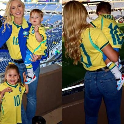 Virginia Fonseca leva os filhos ao estádio para acompanhar Brasil