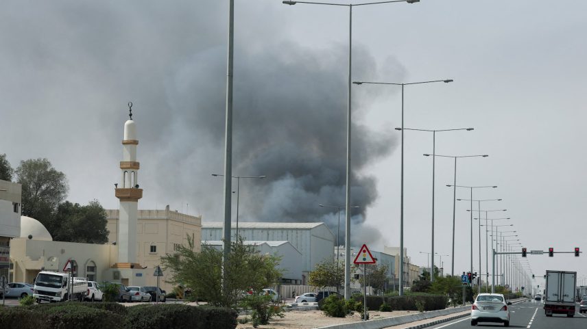 Smoke rises after reported Iranian missile attacks, following United States and Israel strikes on Iran, as seen from Doha