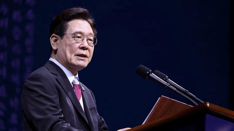 South Korea's President Lee Jae Myung delivers his speech during an event marking Korea's 107th anniversary of the March 1st Independence Movement in Seoul, South Korea, March 1, 2026.
