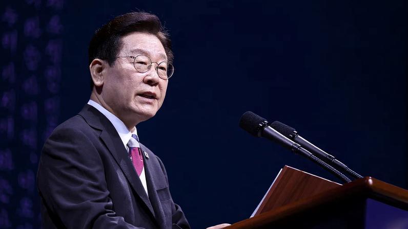 South Korea's President Lee Jae Myung delivers his speech during an event marking Korea's 107th anniversary of the March 1st Independence Movement in Seoul, South Korea, March 1, 2026.