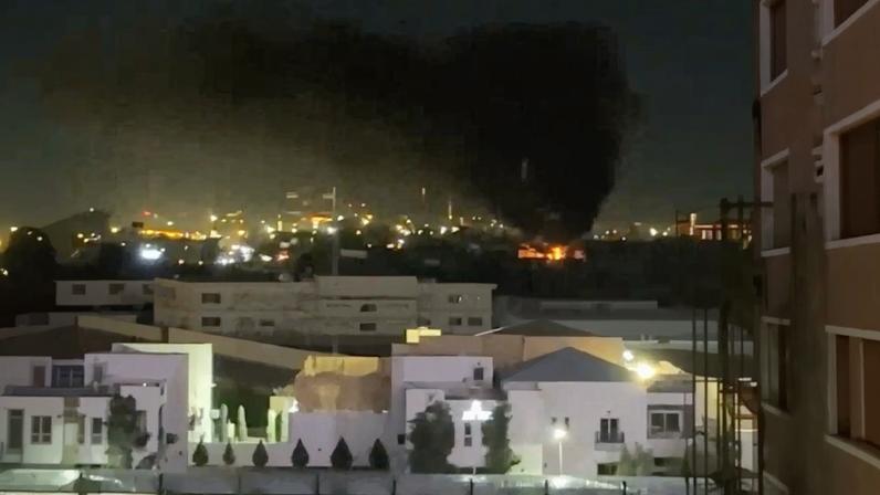 Smoke and flames rise following a drone attack on the UAE consulate in Erbil, Iraq in this screengrab obtained from social media March 9, 2026. SOCIAL MEDIA/via REUTERS