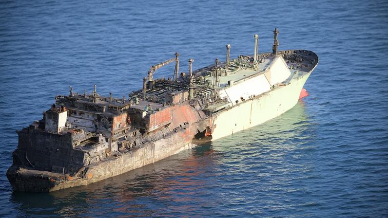 A Russian LNG tanker, Arctic Metagaz, damaged earlier this month and currently adrift without crew, floats in international waters in the Mediterranean Sea between Malta and the Italian islands of Lampedusa and Linosa