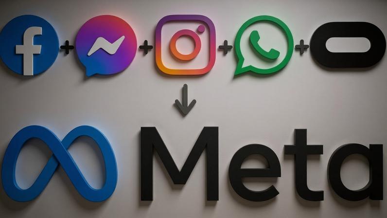 Na imagem, as empresas que fazem parte da Meta: Facebook, Facebook Messenger, Instagram, WhatsApp e Oculus