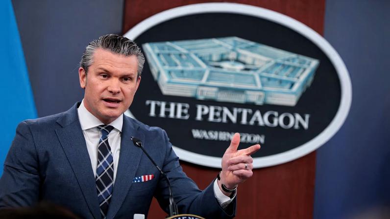 U.S. Secretary of Defense Pete Hegseth holds a briefing with Chairman of the Joint Chiefs of Staff General Dan Caine, amid the U.S.-Israeli war on Iran, at the Pentagon in Washington, D.C., U.S., March 19, 2026.