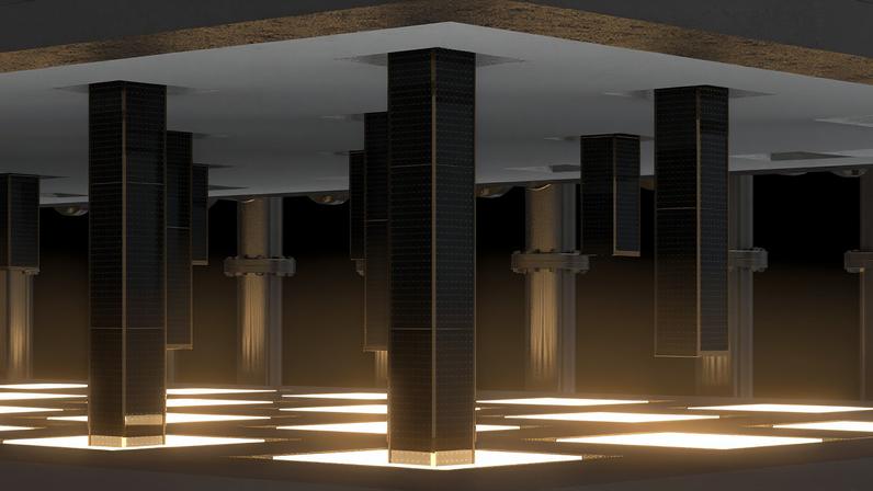 In Fourth Power’s thermal battery, thermophotovoltaic (TPV) power sticks can be moved in and out of the light, which allows the system to respond quickly and flexibly to grid needs.