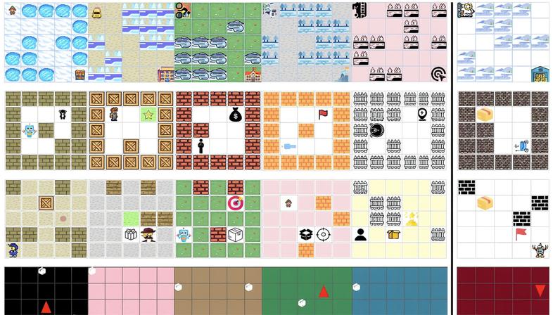 A new AI-driven system generates plans for long-term, complex tasks about twice as well as some existing methods. Researchers evaluated their system by seeing how well it could create plans to accomplish objectives in six 2D grid-worlds, like those shown here.