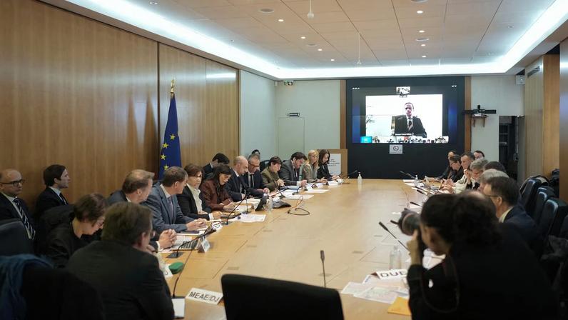 France’s foreign minister Jean-Noel Barrot holds a crisis meeting, in Paris, Monday, March 2, 2026. Thibault Camus/Pool via REUTERS