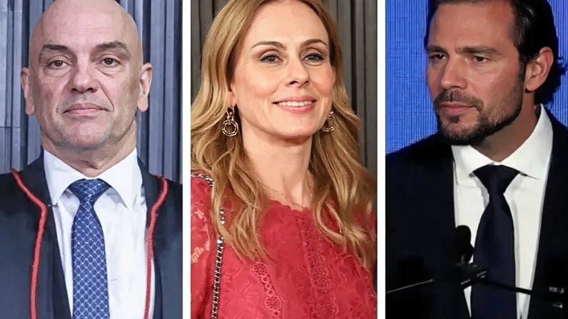 A 1ª viagem documentada se deu em 16 de maio de 2025 e a última, em 16 de outubro do mesmo ano; na imagem, Alexandre de Moraes (esq.), Viviane Barci (centro) e Daniel Vorcaro (dir.)