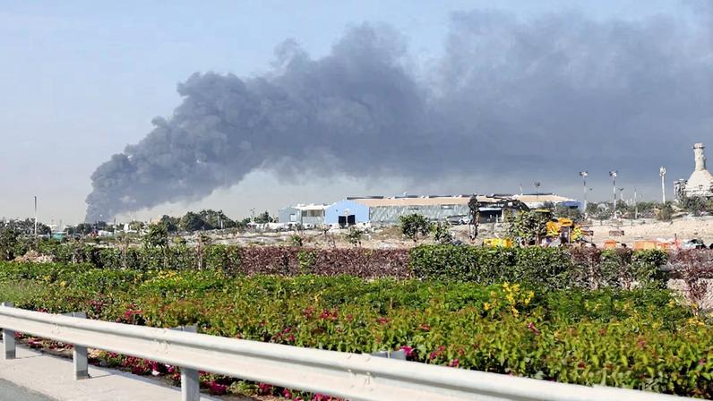 Smoke billows from Jebel Ali port after an Iranian attack, following United States and Israel strikes on Iran, in Dubai