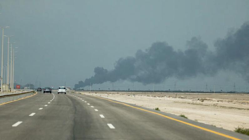 Smoke billows from Saudi Aramco's Ras Tanura oil refinery after a reported Iranian drone strike