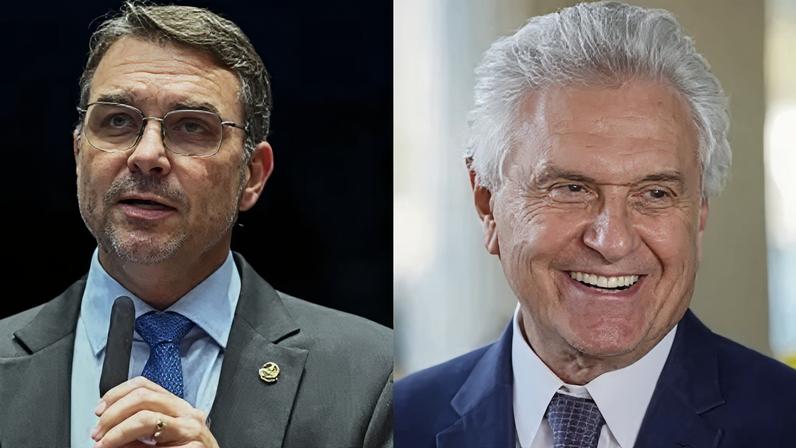 O senador Flávio Bolsonaro e o governador de Goiás, Ronaldo Caiado