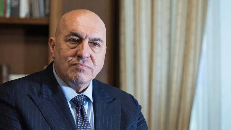 Italy's Defence Minister Guido Crosetto looks on during an interview with Reuters, in Rome, Italy, April 14, 2025. REUTERS/Remo Casilli