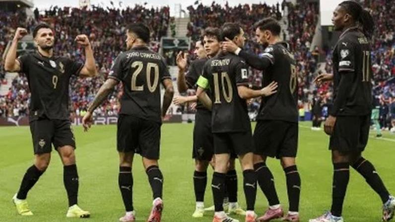 Jogadores de Portugal durante partida