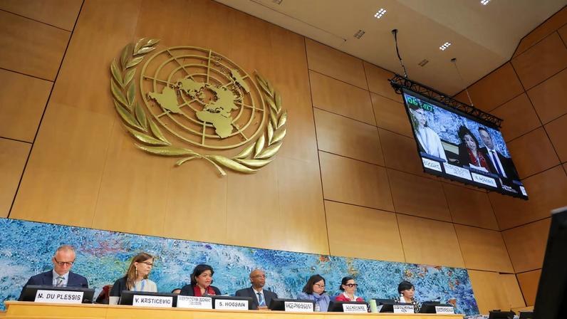 Sara Hossain, Chair of the Independent International Fact-Finding Mission on the Islamic Republic of Iran attends a session of the Human Rights Council at the United Nations in Geneva