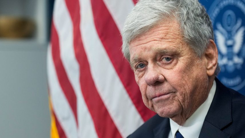 U.S. Special Envoy for Belarus John Coale looks on as prisoners released from Belarus arrive at the U.S. embassy in Vilnius, Lithuania December 13, 2025.