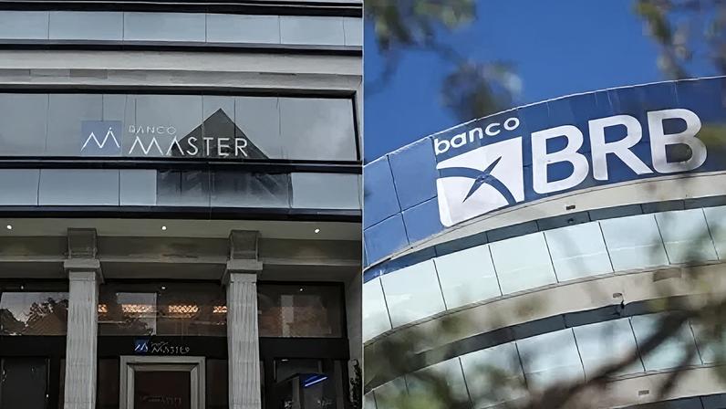 Fachadas do Banco Master e do BRB (Banco de Brasília).