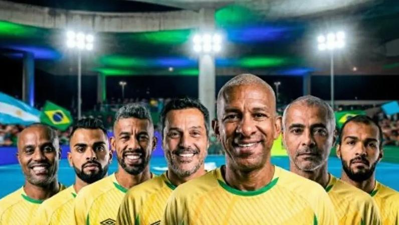 Romário, Djalminha e Júlio César lideram Seleção Brasileira no Desafio Internacional de Showbol contra a Argentina no Rio FutSummit 2026 (Foto: Divulgação)