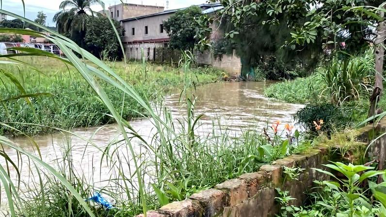 Lubumbashi River, at the level of the Kalubwe bridge, where significant fish mortality was reported in November 2025. Image by Ruth Kutemba.