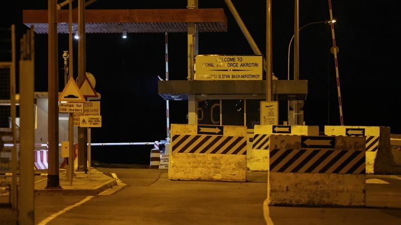 Entrance to the RAF Akrotiri, a British sovereign base in Cyprus, which was hit by an unmanned drone overnight, causing limited damage, after sirens sounded, in Cyprus March 2, 2026.