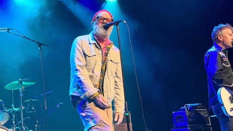 Michael Stipe onstage with Michael Shannon and Jason Narducy