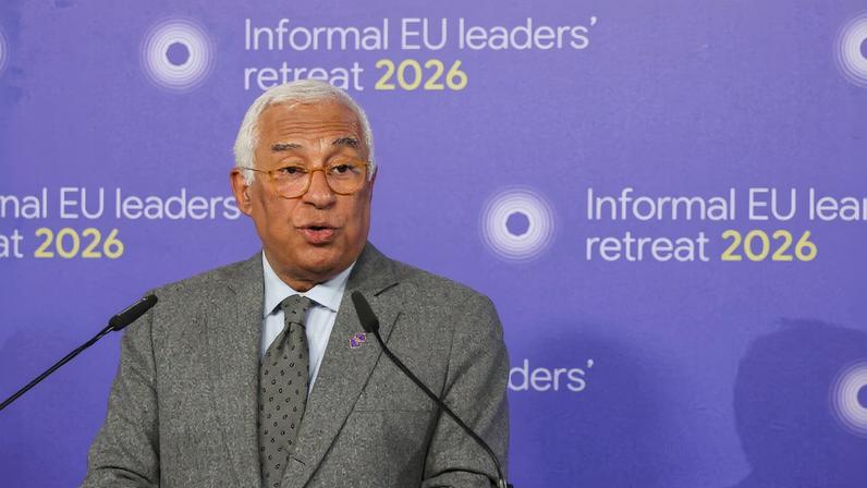 European Council’s President Antonio Costa speaks during a press conference on the day of an informal European Union leaders retreat at Alden Biesen castle, Belgium, February 12, 2026.