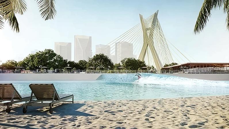 The Surf Club São Paulo, empreendimento da JHSF que fica próximo à Ponte Estaiada, no Brooklin, será aberto no primeiro semestre deste ano