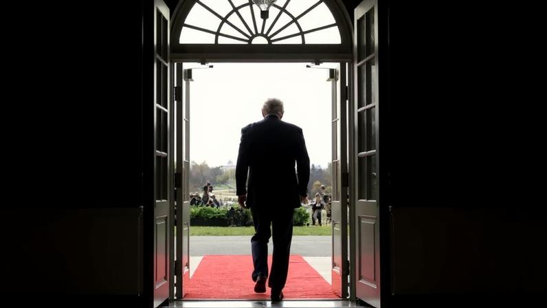 U.S. President Donald Trump departs the White House in Washington on Nov. 18, 2025.