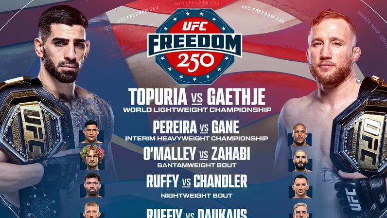 Card completo do UFC Freedom 250; evento será realizado dia 14 de junho na Casa Branca, nos Estados Unidos.