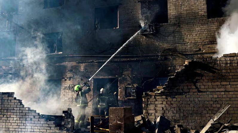 Aftermath of Russian missile and drone strike, in Brovary