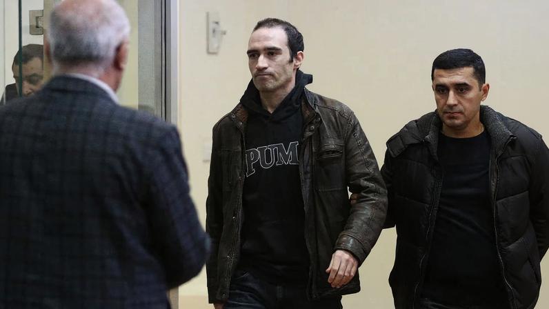 French national Martin Ryan, accused of espionage, attends a court hearing in Baku