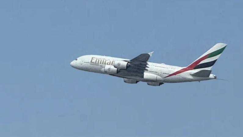 An Emirates flight takes off from Dubai International Airport, amid the U.S.-Israeli conflict with Iran, in Dubai