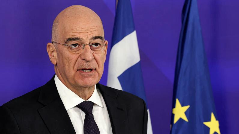 Greek Defence Minister, Nikos Dendias talks to the press, during joint press statements with Israel's Defence Minister Israel Katz at the Ministry of Defence in Athens Greece, January 20, 2026.
