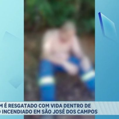 Homem é resgatado com vida de carro incendiado em São José dos Campos