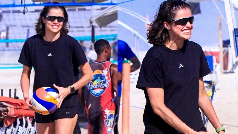 Agatha Moreira mostra dedicação em aulas de vôlei na praia do Rio