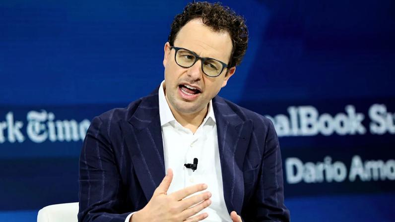 CEO and co-founder of Anthropic Dario Amodei speak onstage during the 2025 New York Times Dealbook Summit.