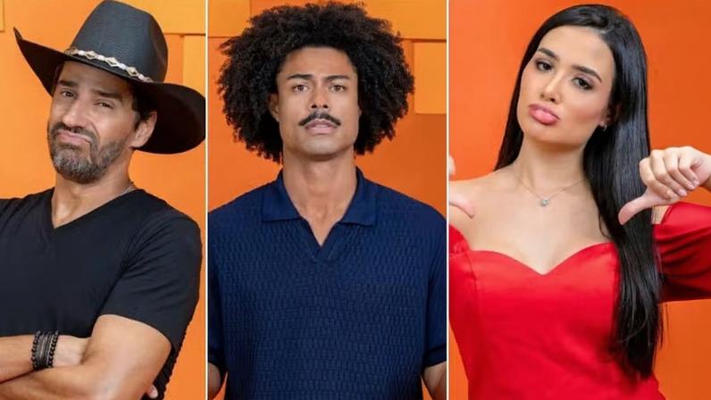 Alberto Cowboy, Breno e Jordana estão no paredão falso — Foto: Divulgação/Globo