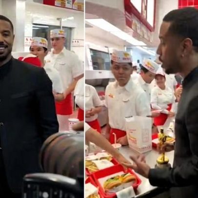 Michael B. Jordan comemora vitória no Oscar em fast-food com estatueta