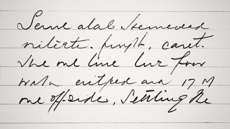 An illustration of a hand holding a calligraphy pen with a hand written letter in the background