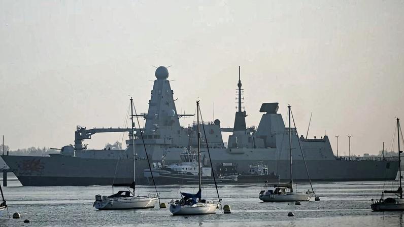 The British Royal Navy's HMS Dragon is moored at a naval base in Portsmouth, England, on March 4.