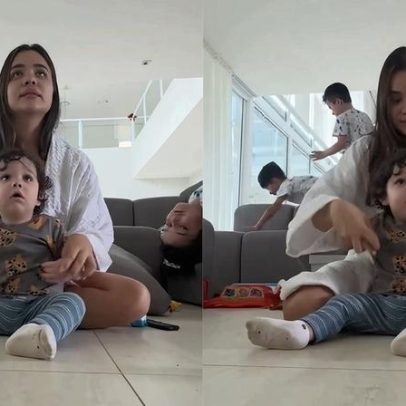 Mãe de três tenta criar trend com bebê, mas caos rouba a cena